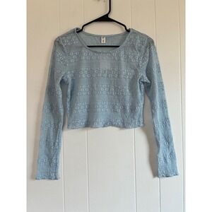 NWT BP. Nordstrom Light Blue‎ Floral Lace Long Sleeve Crop Top Size S